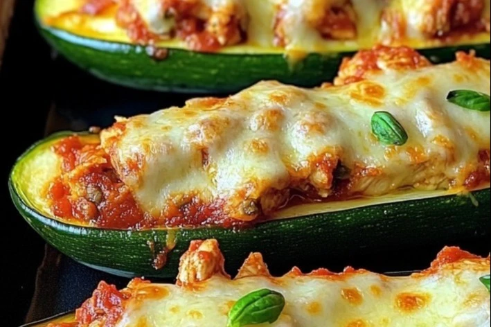 Keto Chicken Parmesan Zucchini Boats