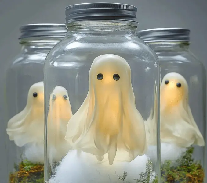 Ghost in a Jar craft – Learn how to make a glowing Halloween ghost in a mason jar with polymer clay, moss, and felt. A fun and spooky DIY decoration for all ages.


