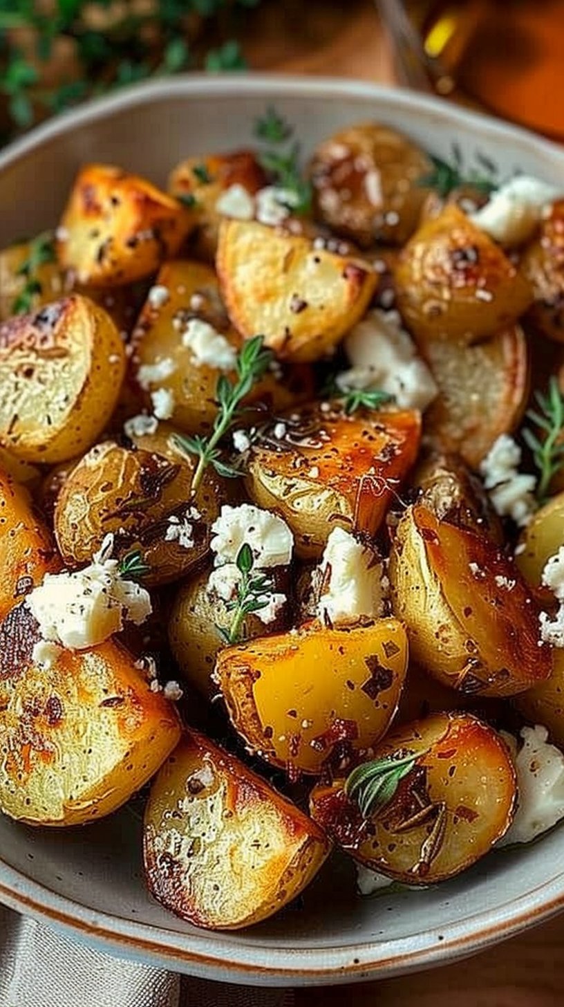 Roasted Potatoes with Baked Feta and Garlic