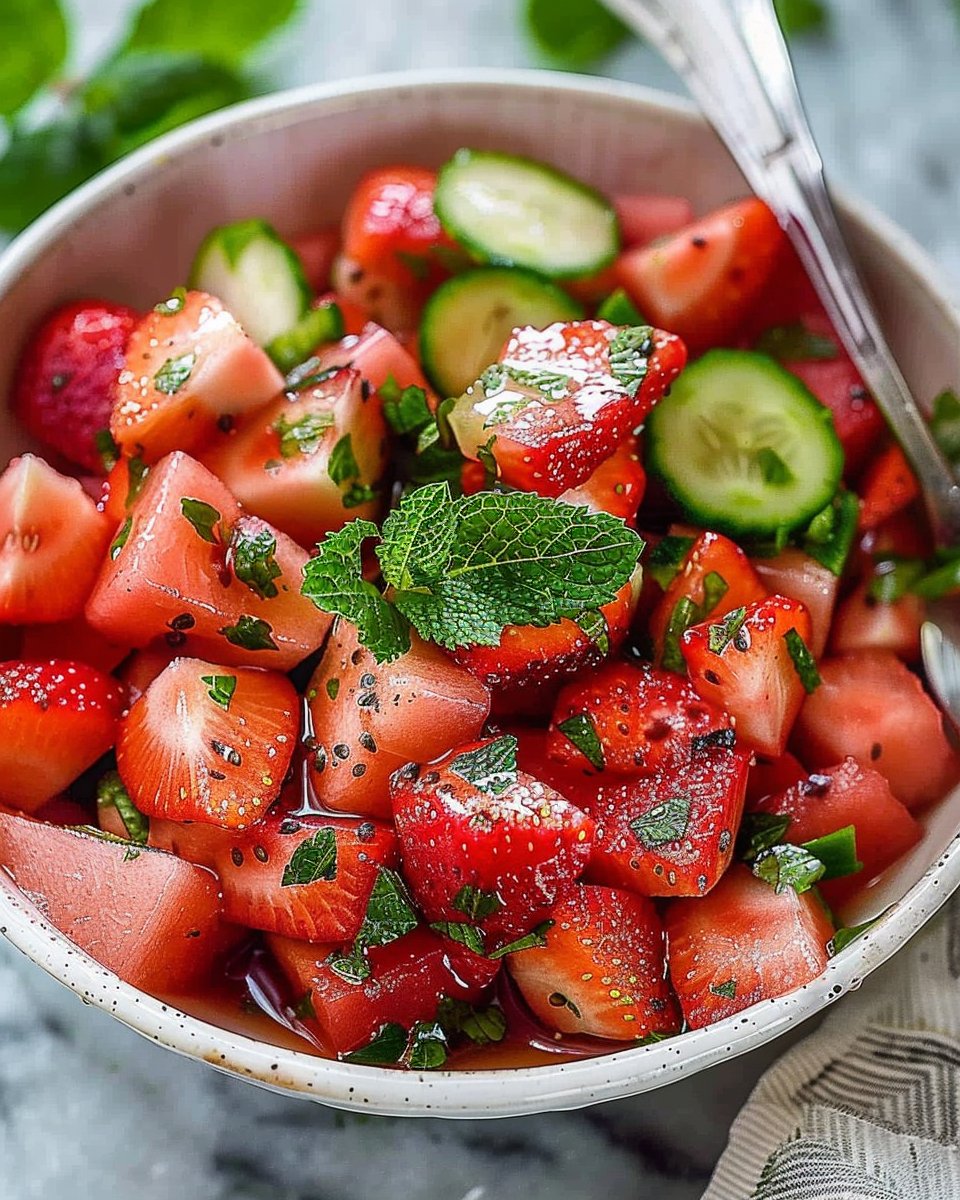 Watermelon Cucumber Strawberry Salad