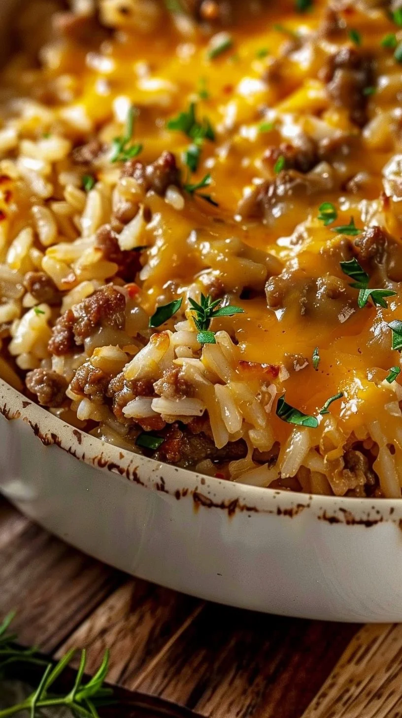 Cheesy Ground Beef and Rice Casserole