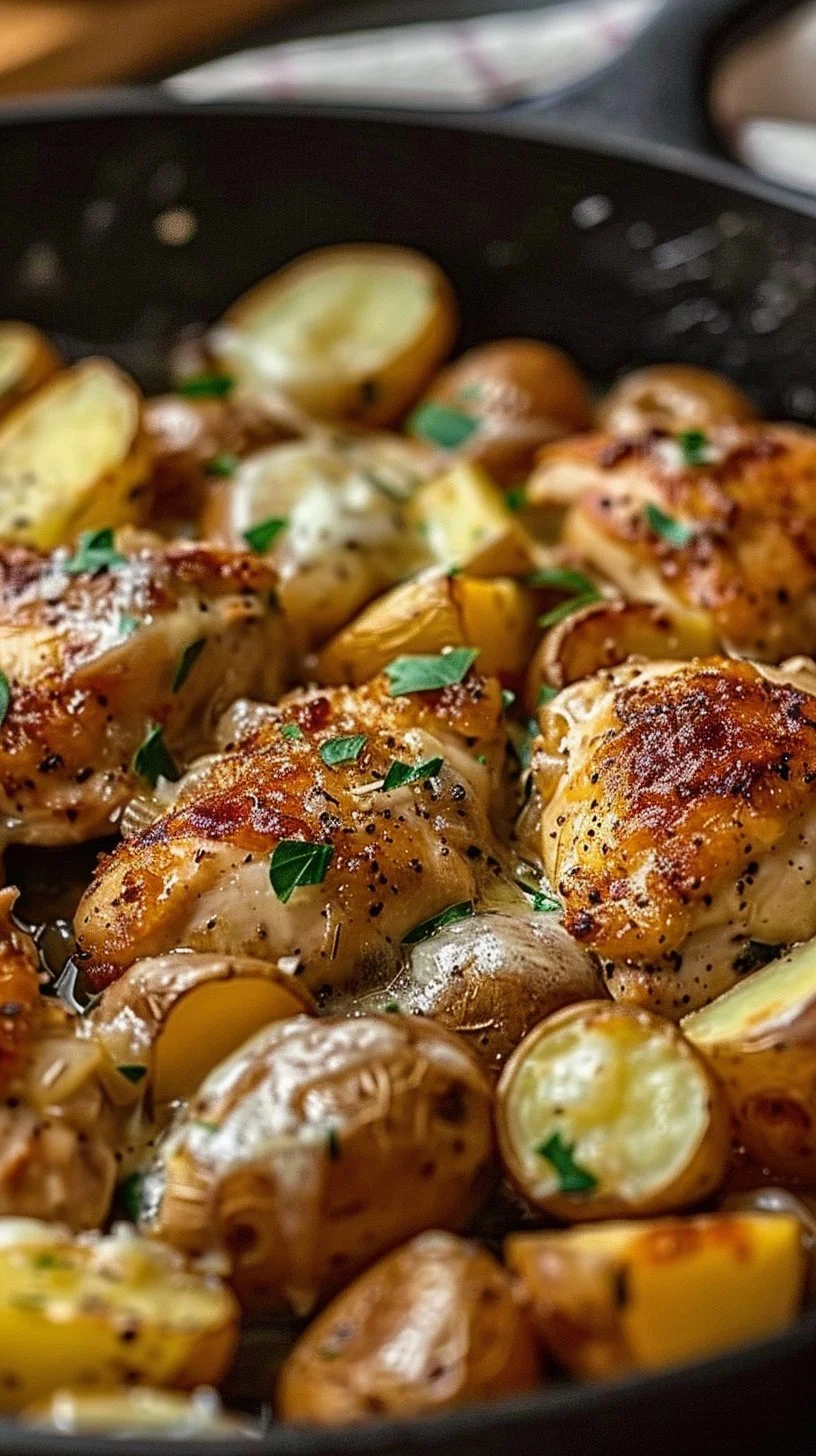 Garlic Parmesan Chicken and Potatoes Skillet