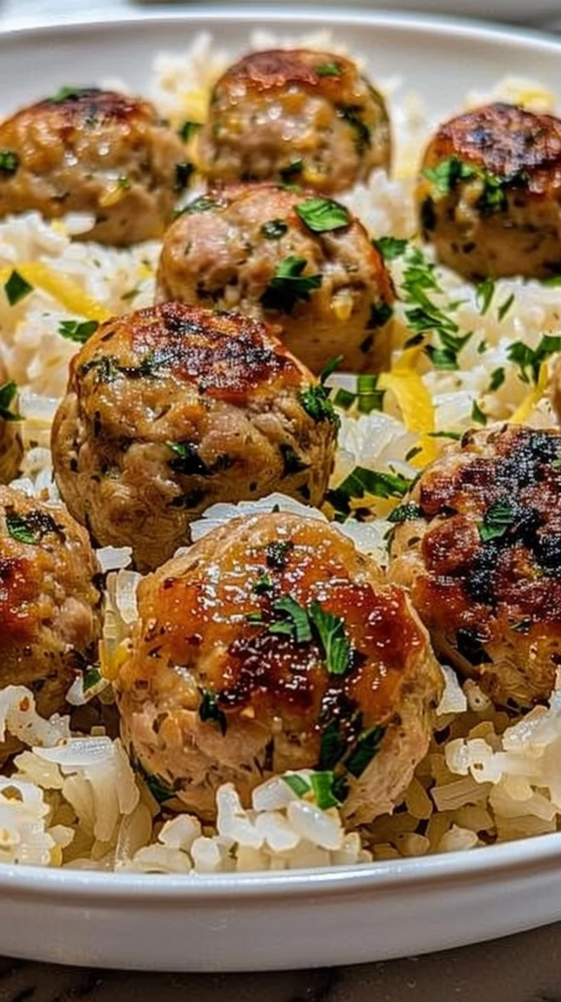 Greek Turkey Meatballs with Lemon Herb Rice