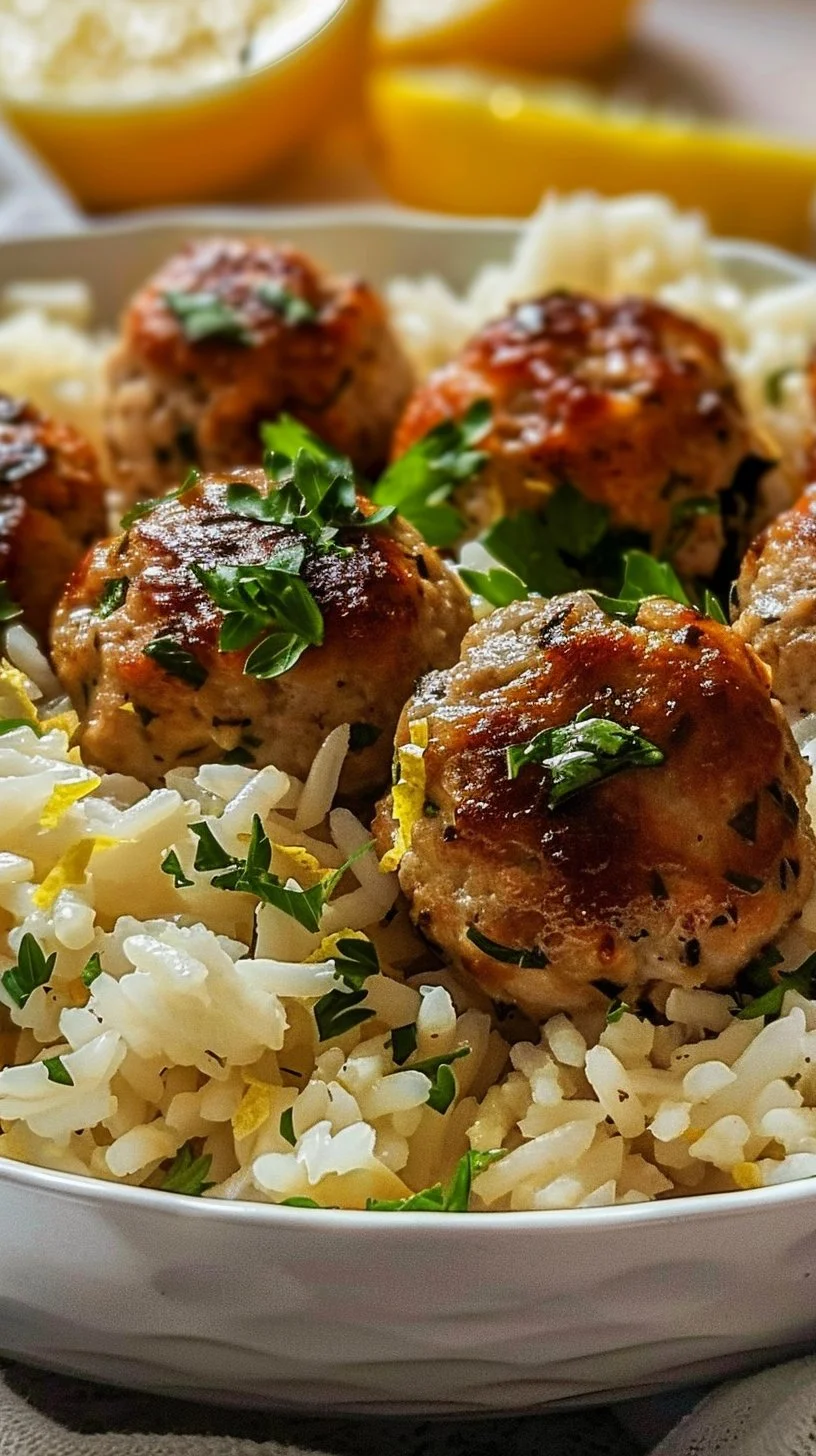 Greek Turkey Meatballs with Lemon Herb Rice