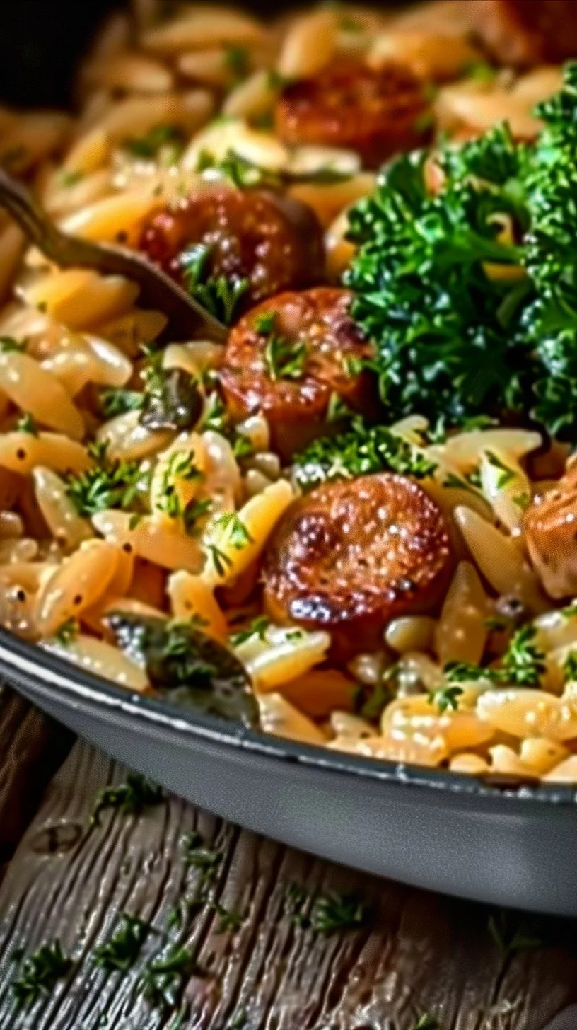 One-Pan Creamy Orzo with Chicken Sausage