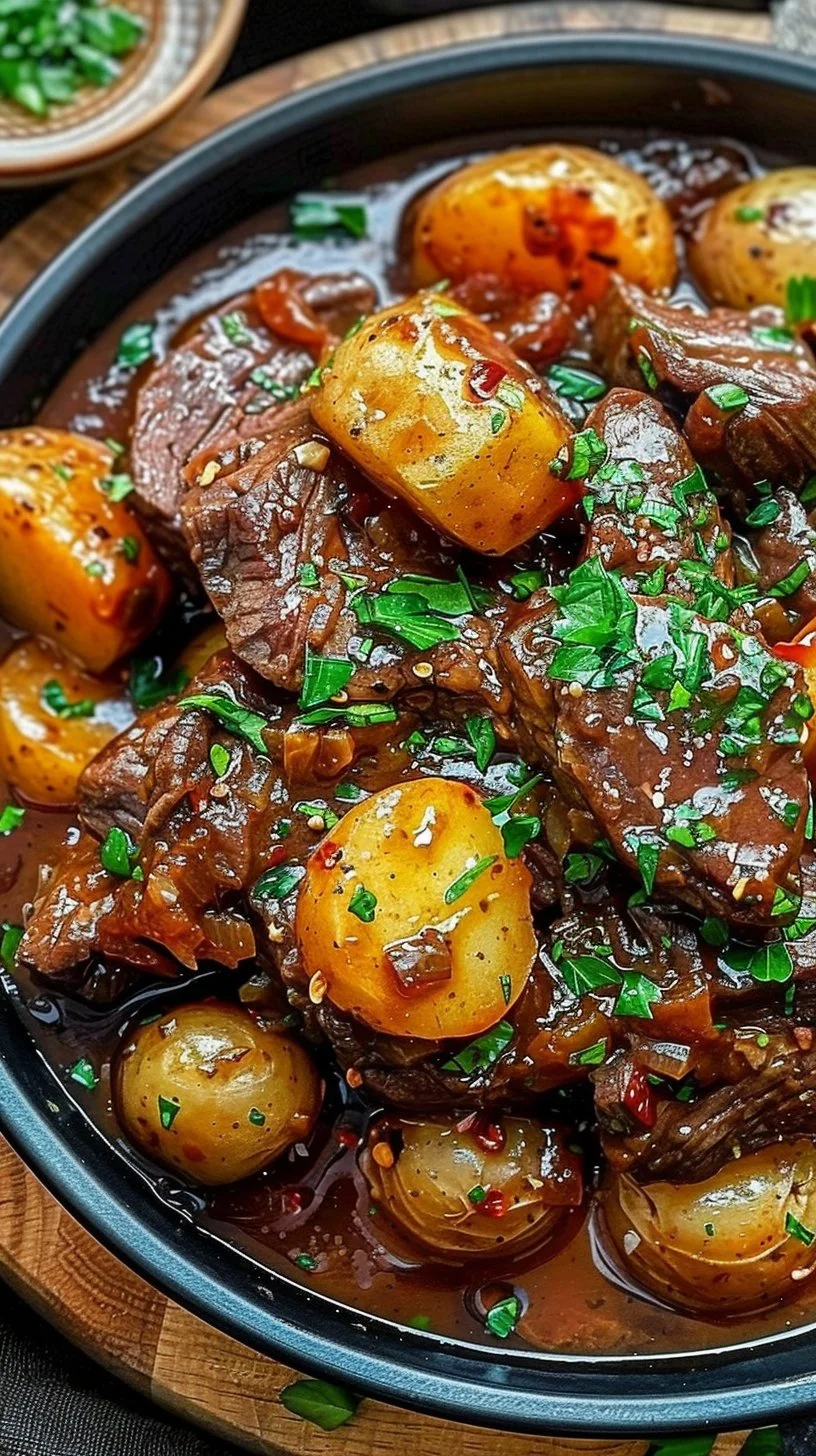 Slow Cooker Garlic Butter Beef with Potatoes