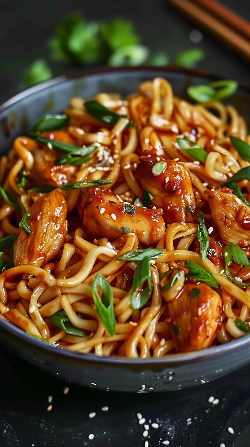 Sticky Garlic Chicken Noodles Recipe