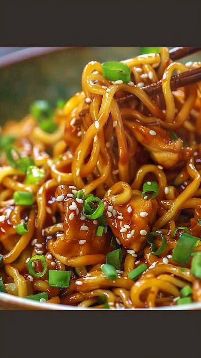 Sticky Garlic Chicken Noodles Recipe