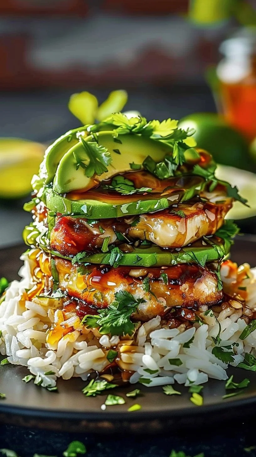 Tangy Honey Lime Chicken & Avocado Rice Stack That Delights