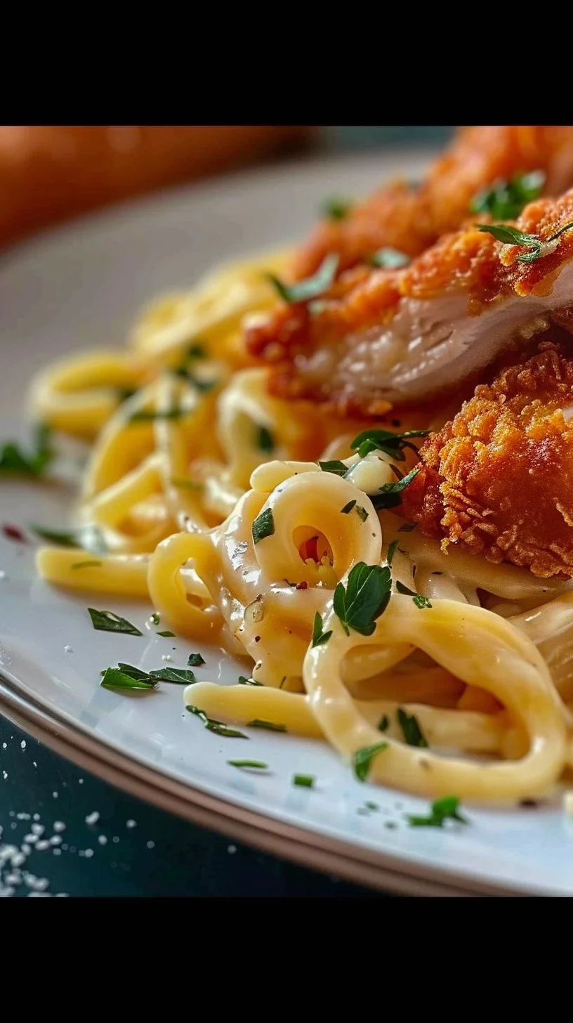 Alfredo Pasta Topped with Crispy Fried Chicken 🍝🔥 | Food, Food Recipes, Fitness Food Recipes