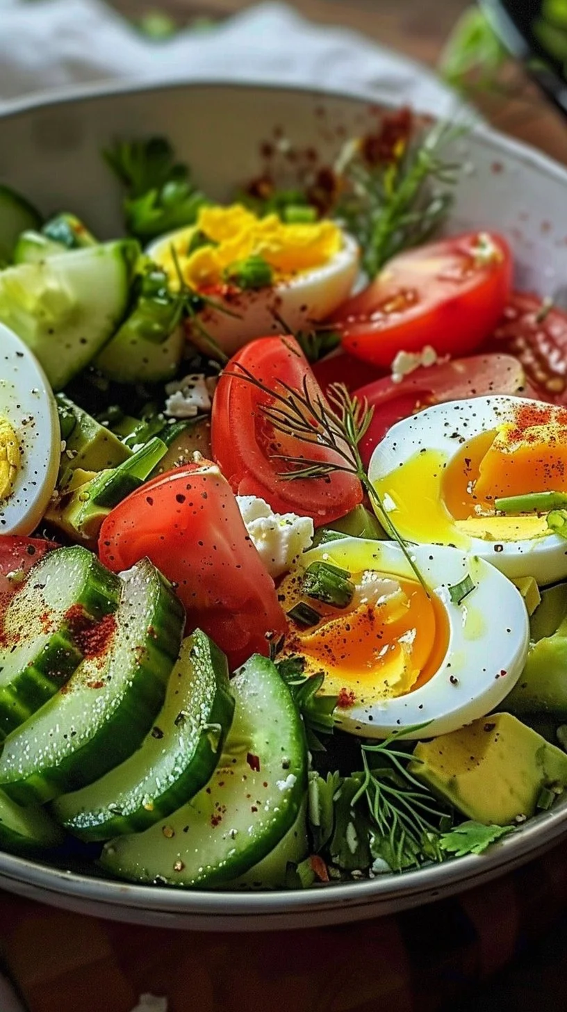 Avocado Salad with Tomato, Eggs, and Cucumber