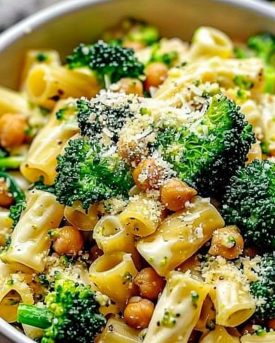 Broccoli Chickpea Pasta with Garlic Olive Oil
