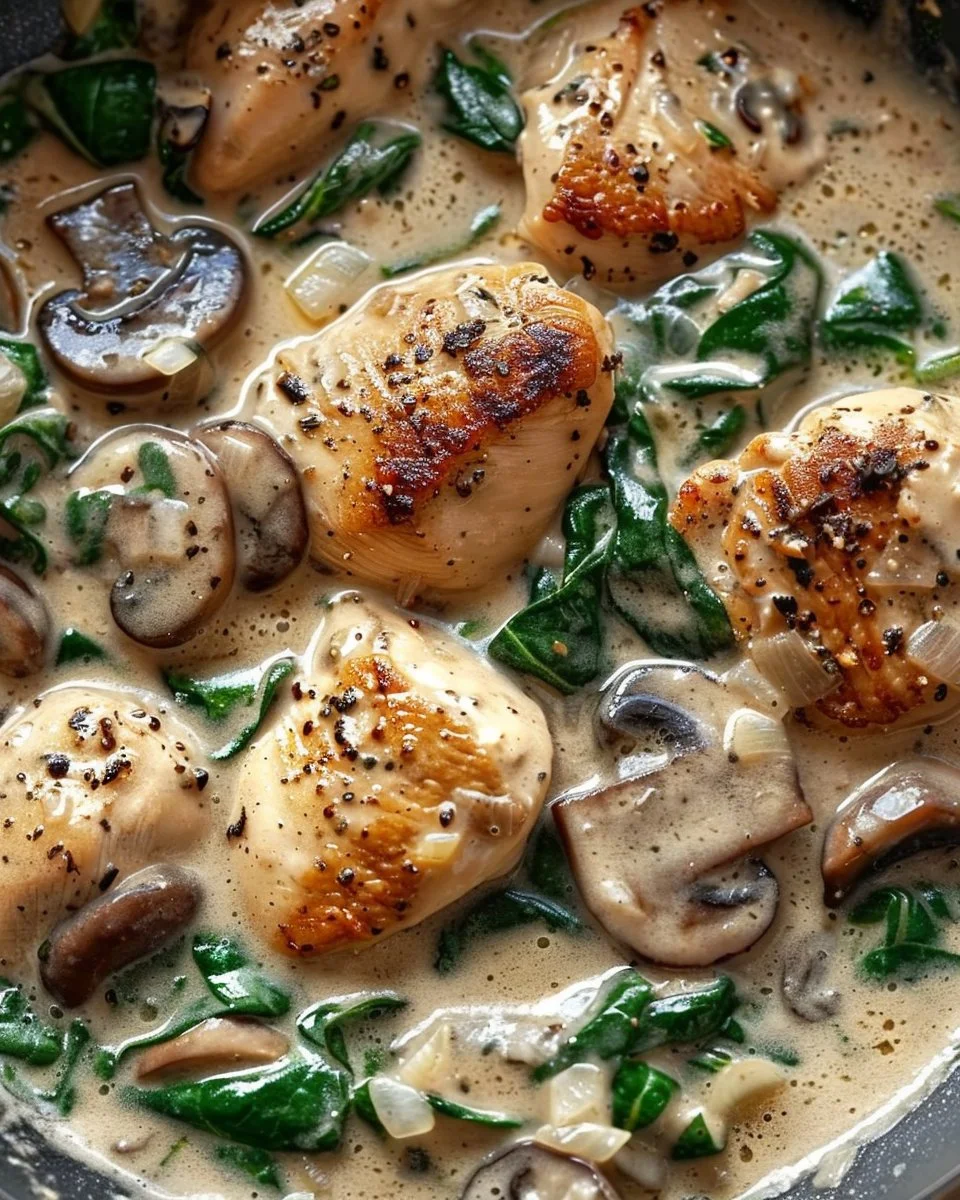 Creamy Chicken Mushroom Spinach Skillet