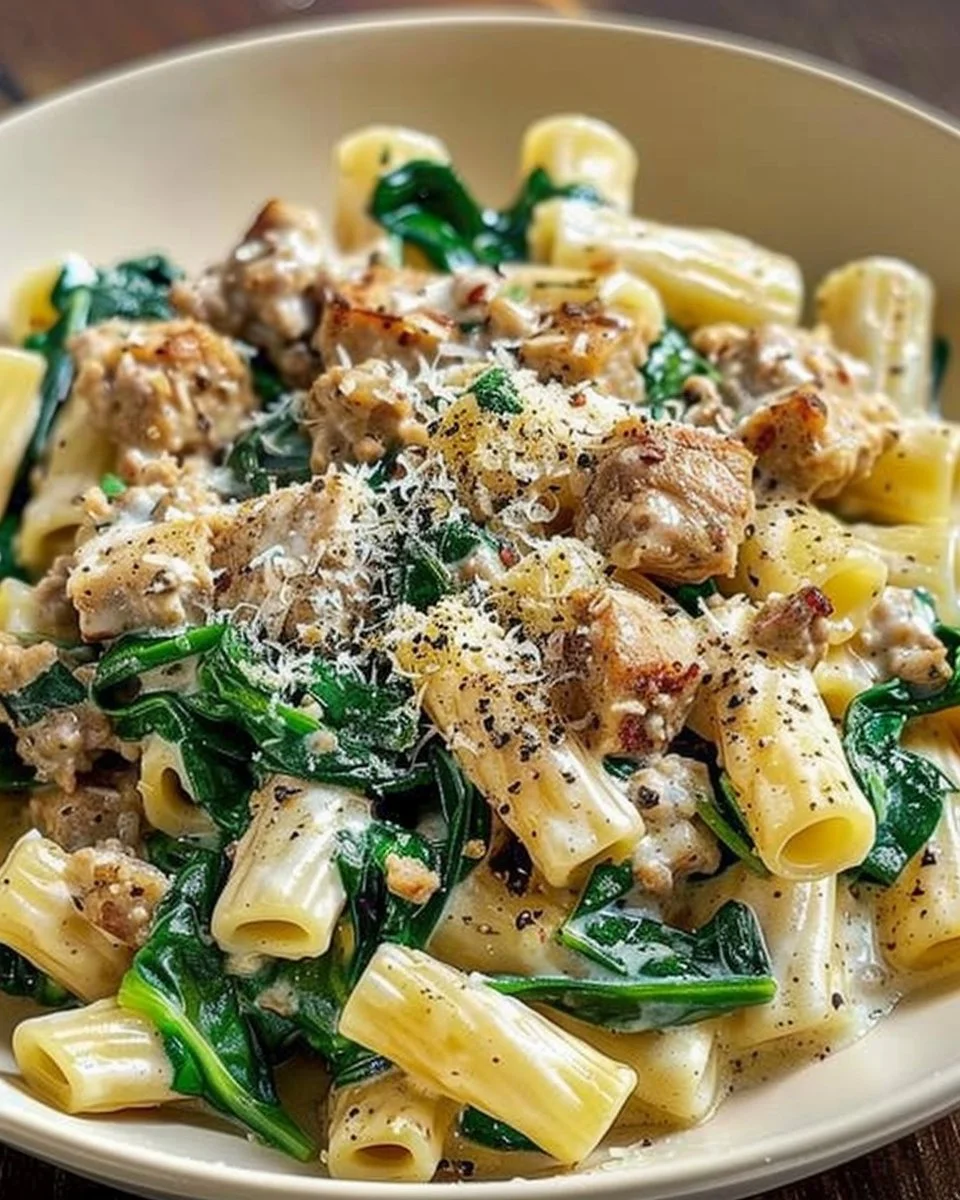 Creamy Ground Turkey Spinach Pasta