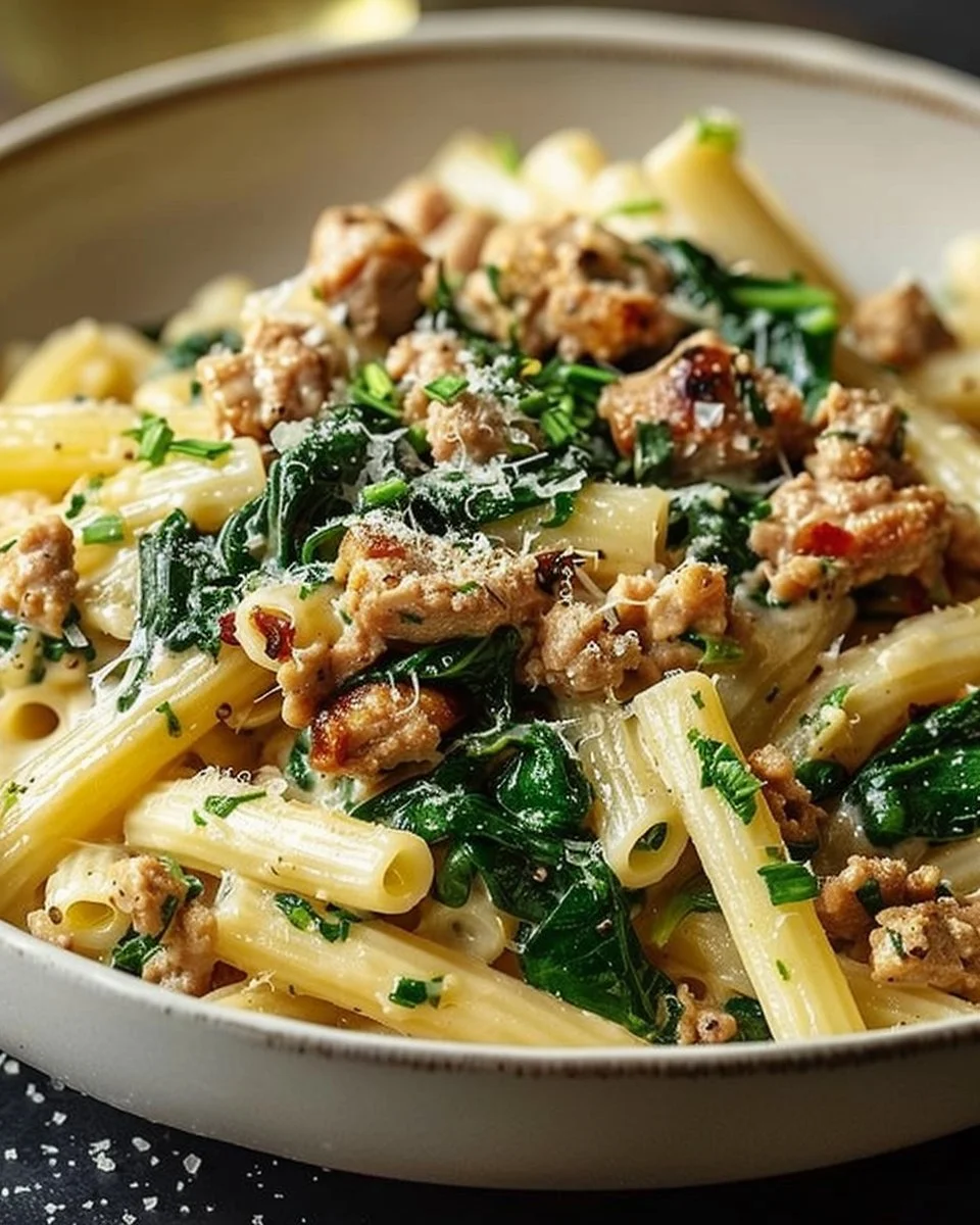 Creamy Ground Turkey Spinach Pasta