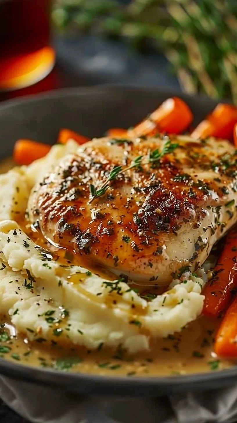 Creamy Herb Chicken with Mashed Potatoes and Honey Glazed Carrots