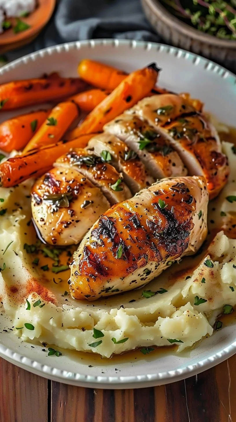 Garlic Herb Chicken with Creamy Mashed Potatoes and Glazed Carrots