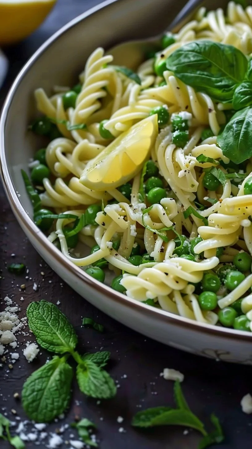 Pea Pasta with Lemon, Mint, and Truffle Oil