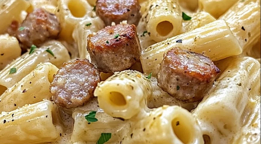 Garlic Sausage Alfredo Rigatoni