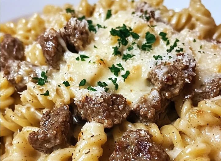 Beef and Rotini in Garlic Parmesan Sauce