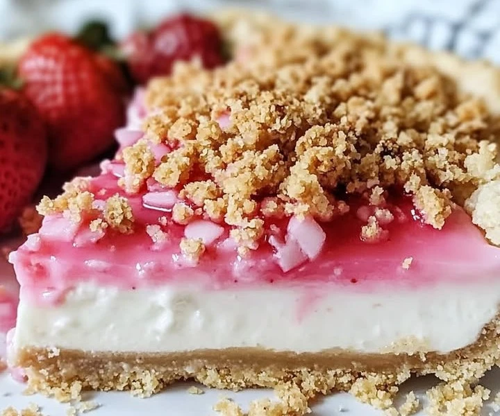 Creamy Strawberry Cheesecake Pie with Crunch Topping 🍓🍰