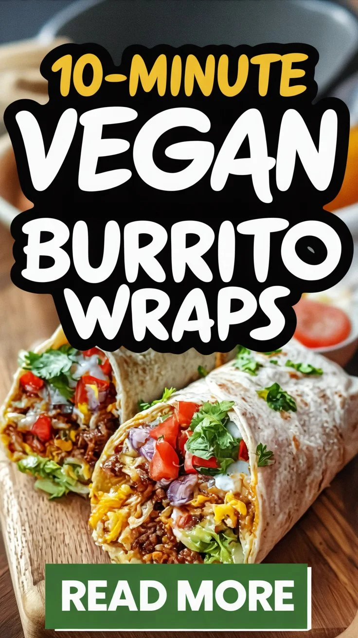 Delicious 10-minute vegan burrito wraps filled with fresh vegetables.