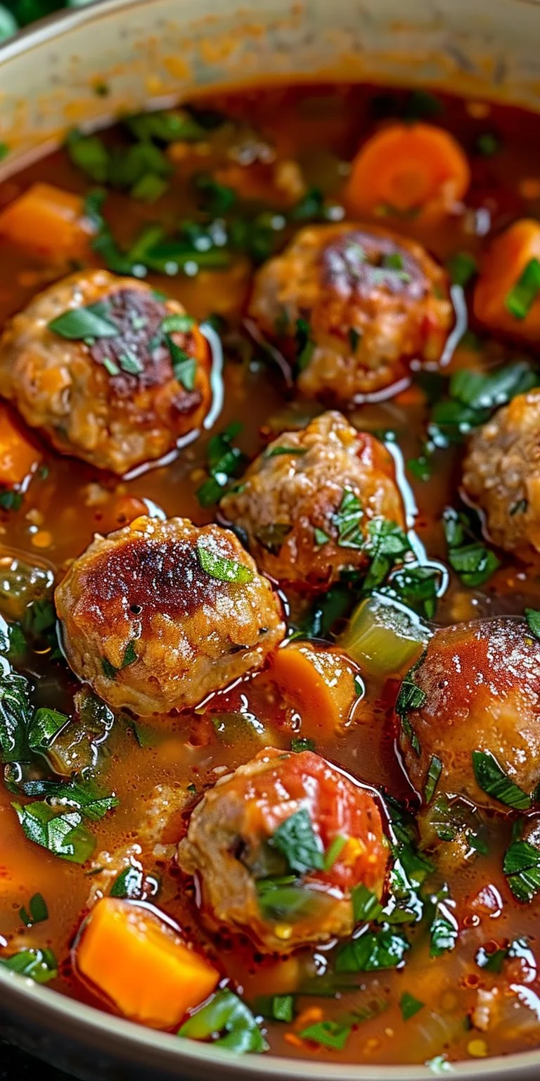 Delicious homemade Meatball Soup with fresh ingredients served in a bowl
