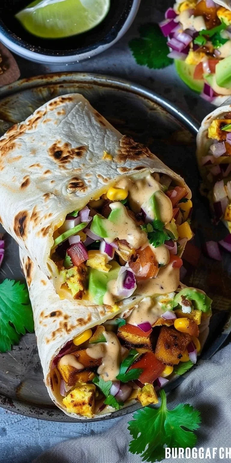 Delicious Vegan Breakfast Burritos filled with fresh vegetables and spices.