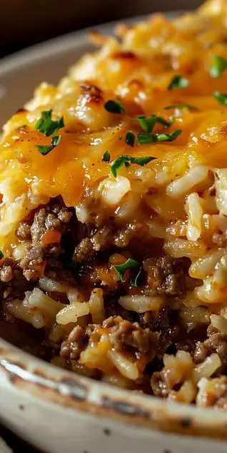 Cheesy Ground Beef and Rice Casserole
