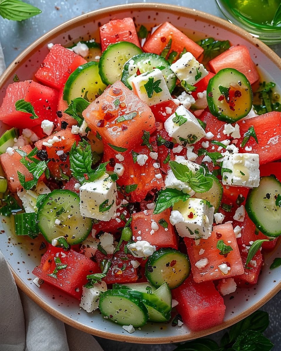 SIMPLE Watermelon + Cucumber + Feta Salad