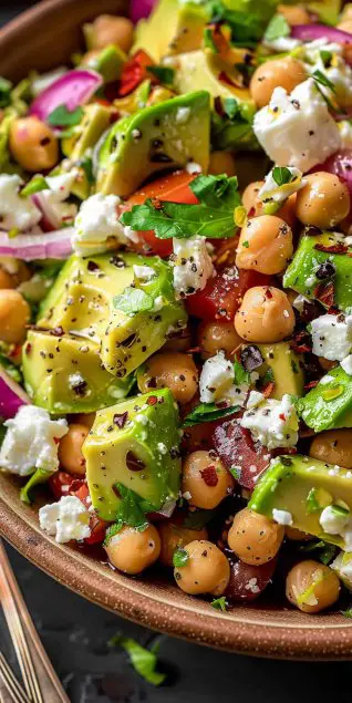 Chickpea Feta Avocado Salad