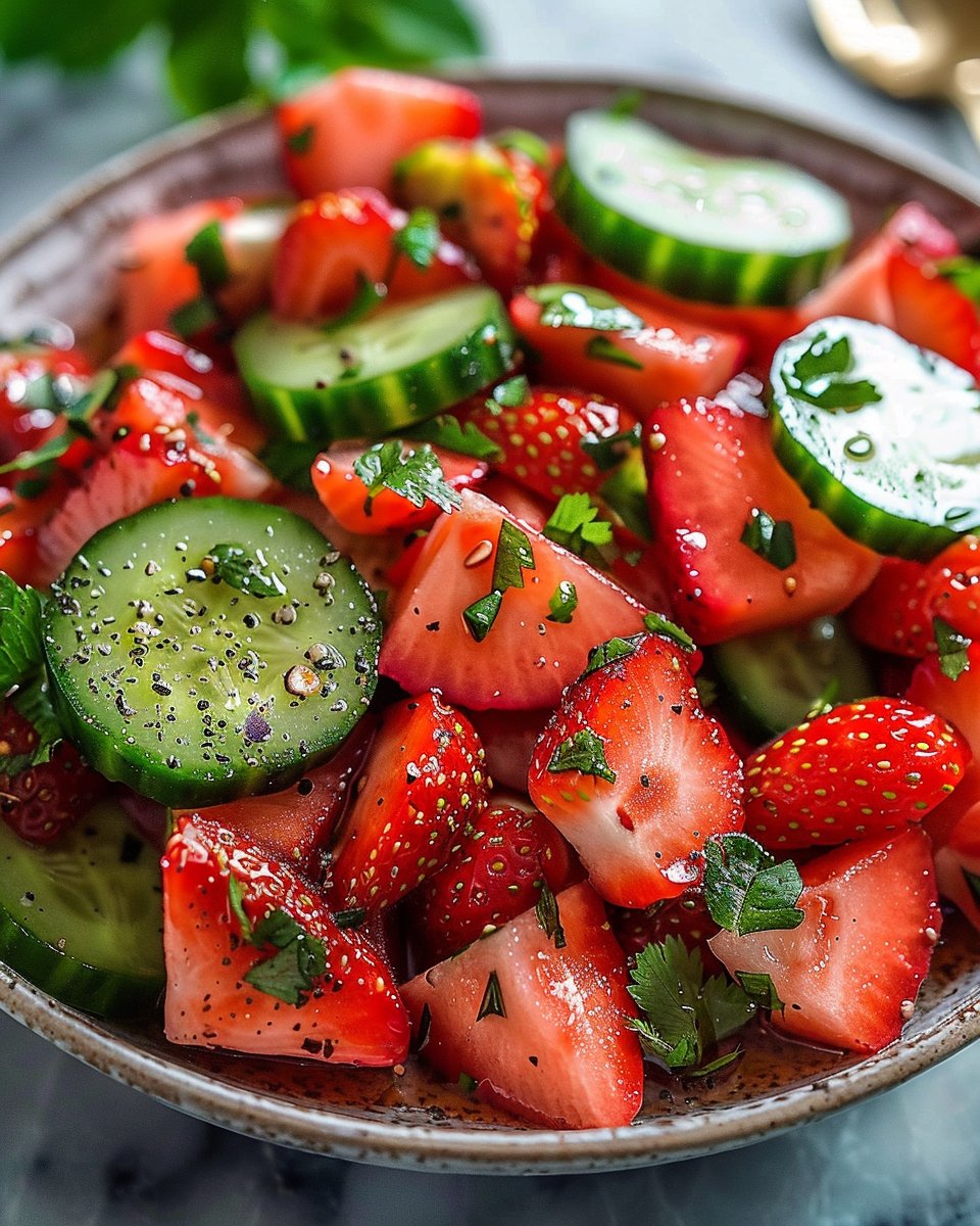 Watermelon Cucumber Strawberry Salad