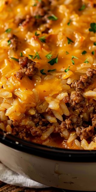 Cheesy Ground Beef and Rice Casserole