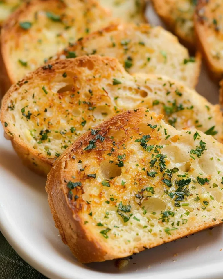 Crispy air fryer garlic bread slices with melted butter and herbs