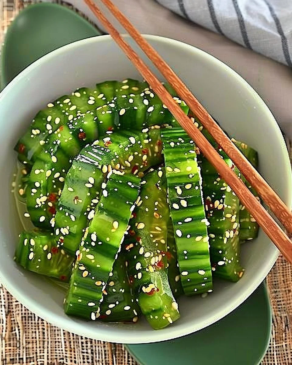 Fresh Asian Cucumber Salad with vegetables and sesame dressing