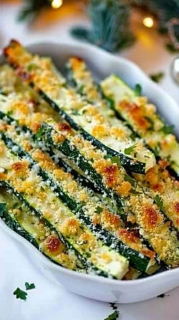 Baked Parmesan Zucchini slices topped with cheese and herbs