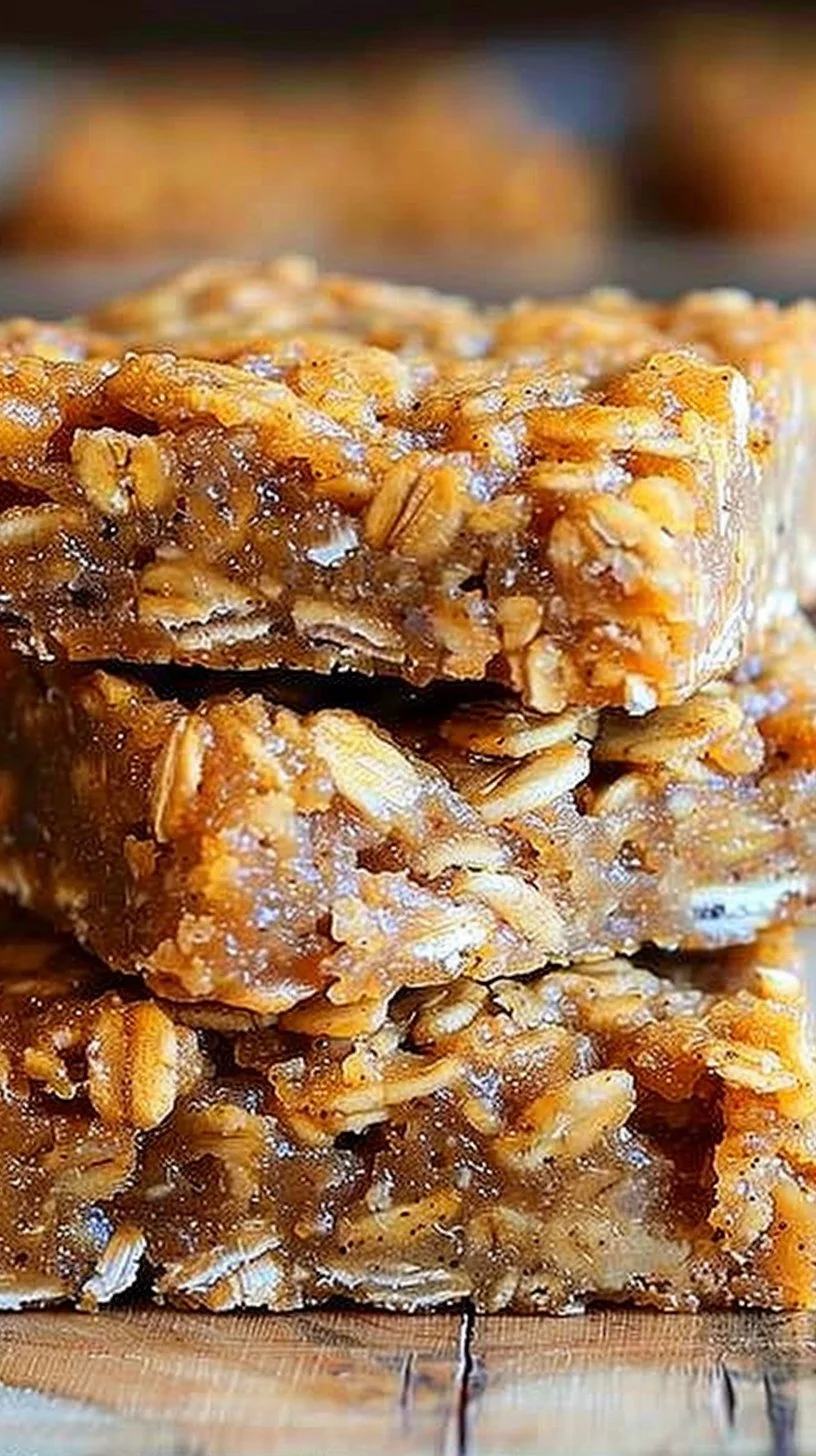 Banana oatmeal bars arranged on a rustic plate, showcasing a healthy snack option.