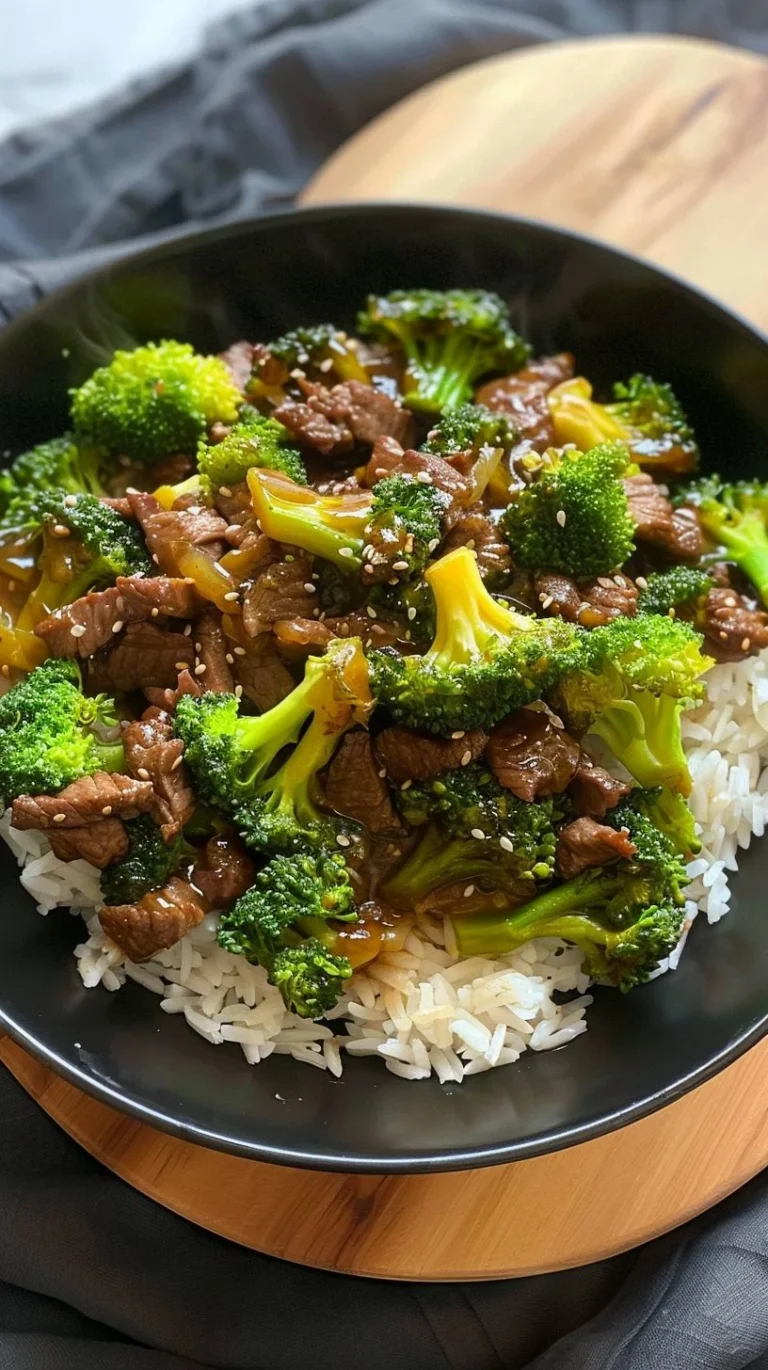 Beef and Broccoli stir fry sauce in a bowl with fresh ingredients