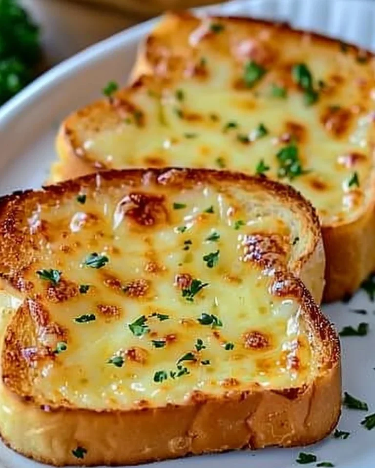 Cheesy Texas Toast fresh out of the oven, golden brown and melted cheese on top.