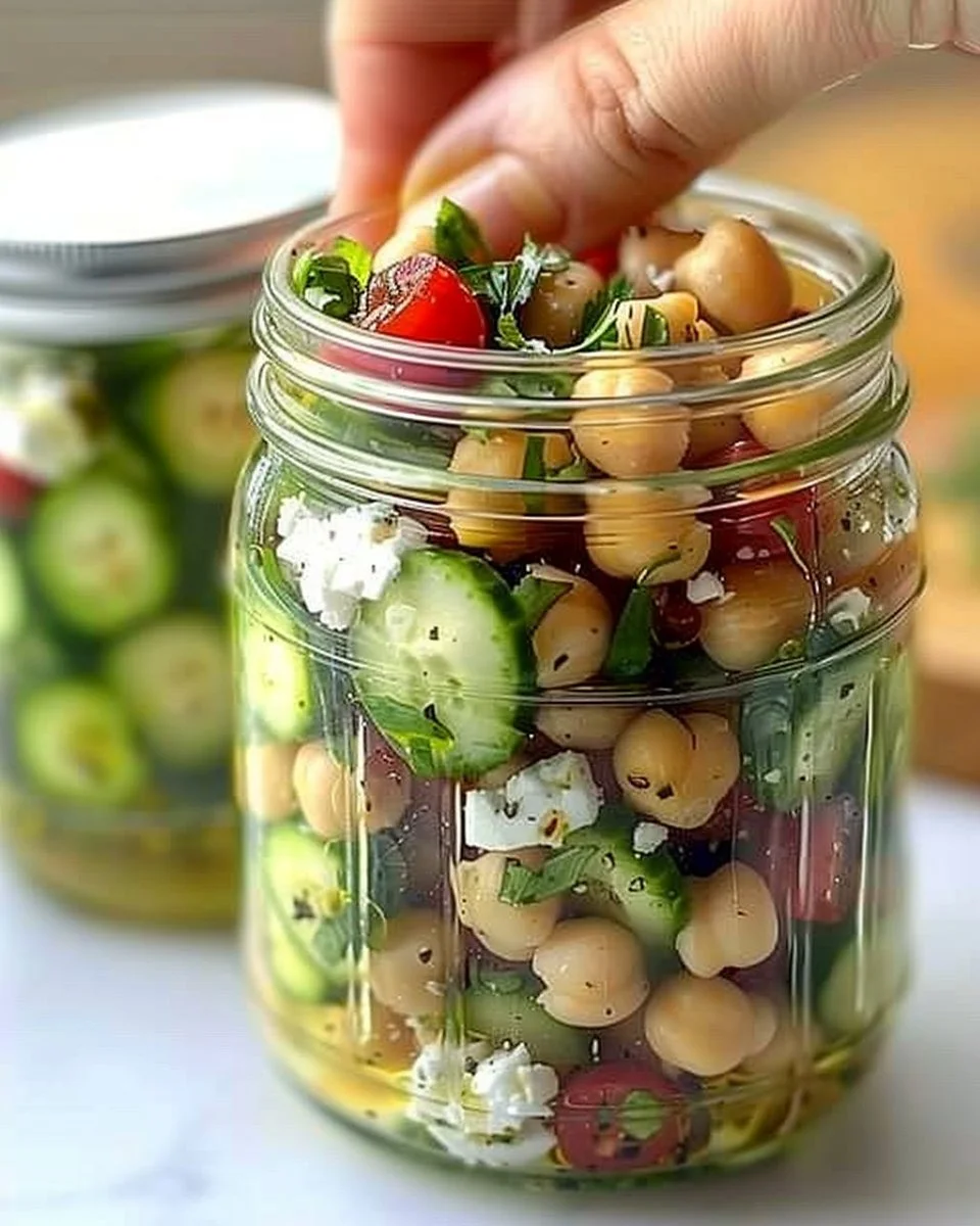 Fresh chickpea cucumber salad with colorful vegetables in a bowl