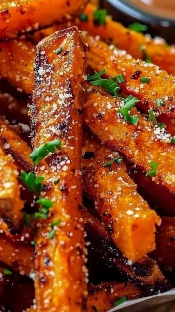 Crispy oven baked sweet potato fries served in a bowl