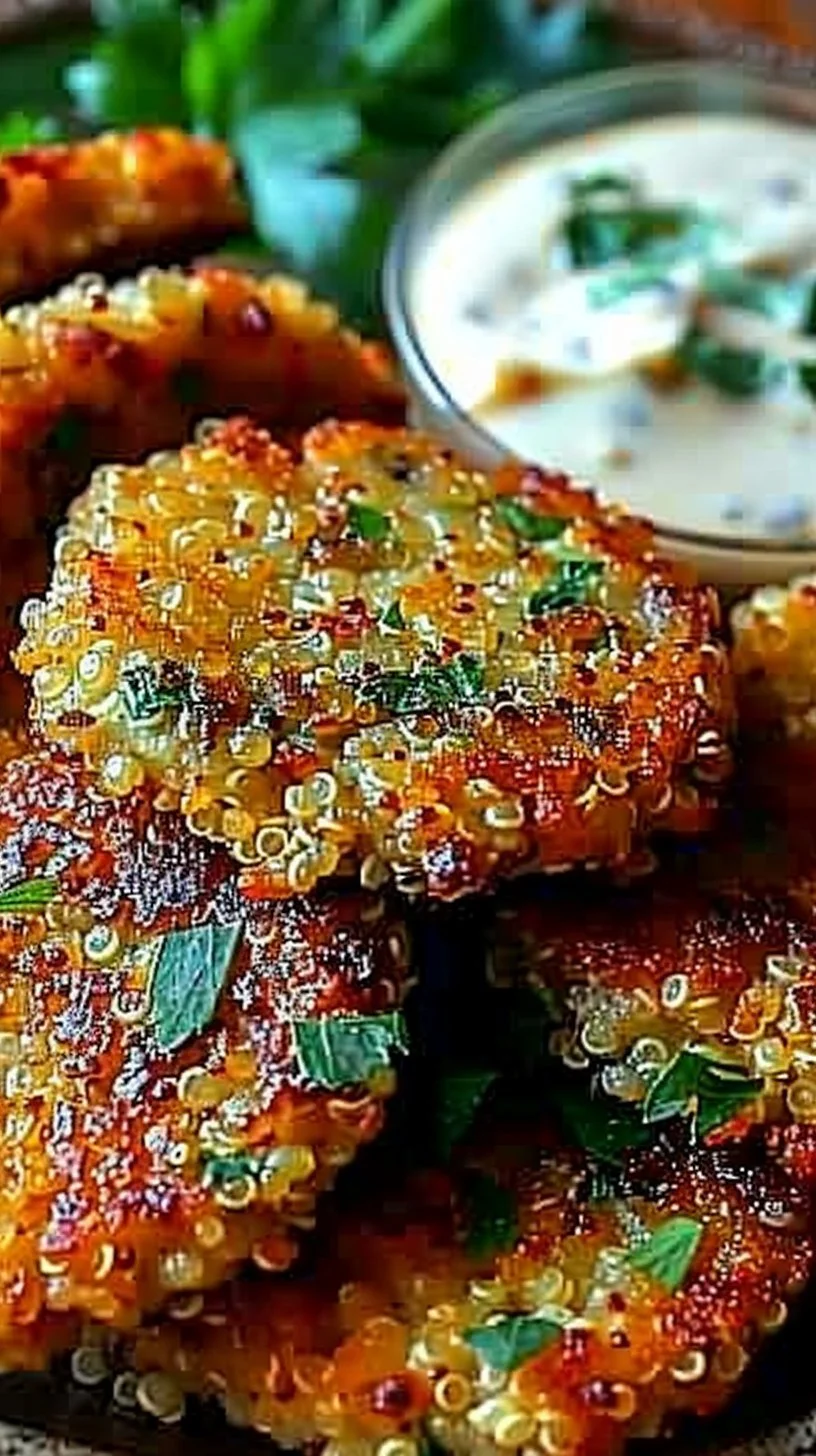 Crunchy quinoa veggie patties served on a plate with fresh herbs