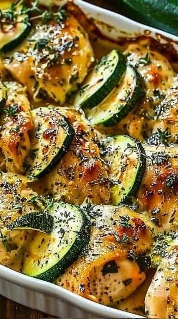 Delicious easy chicken zucchini bake with cheese and vegetables