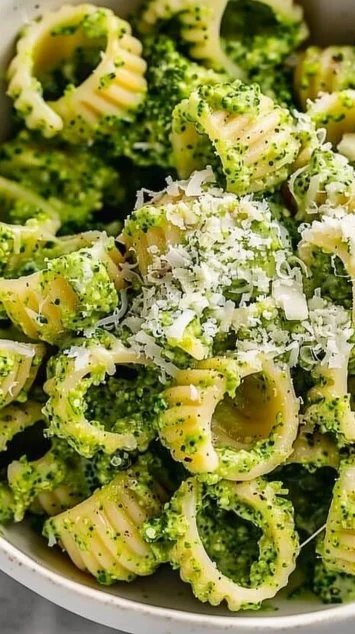 Bowl of easy healthy broccoli pasta with fresh ingredients