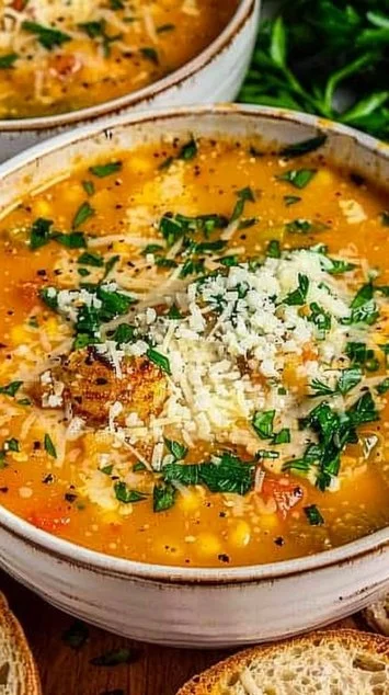 Bowl of Italian Penicillin Soup garnished with herbs and served hot