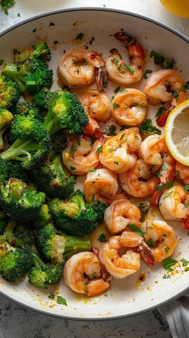 Delicious Lemon Butter Shrimp served with fresh herbs and lemon slices.