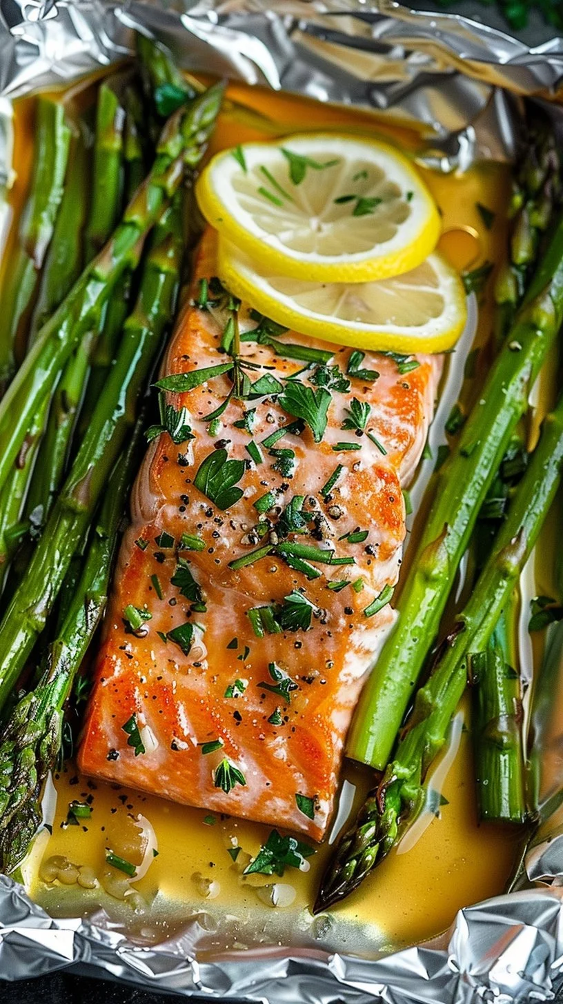 Salmon foil packs with vegetables ready for grilling or baking
