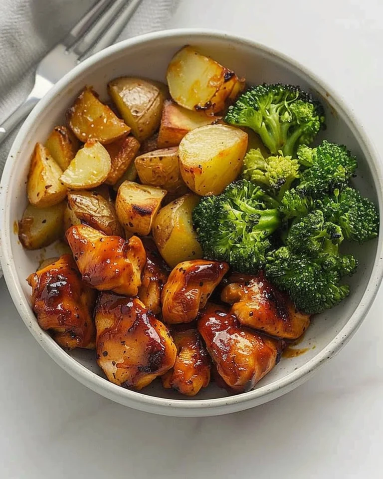 Healthy skinny chicken bowl with roasted potatoes for a nutritious meal