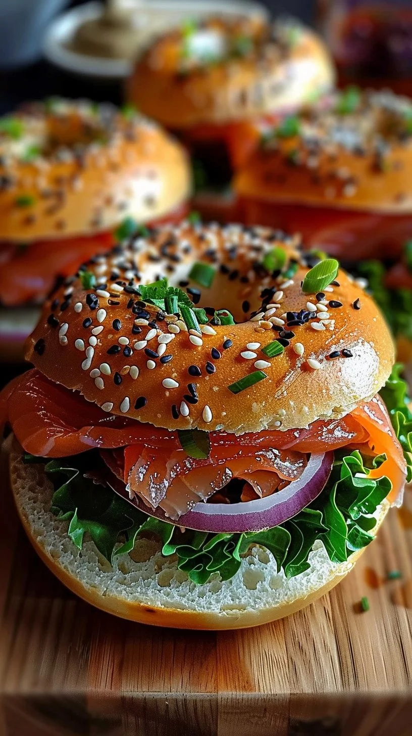 Smoked salmon bagel topped with cream cheese and capers