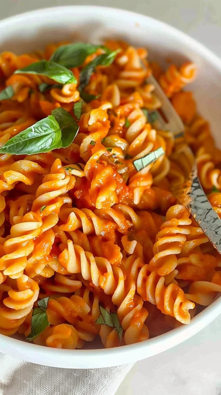Delicious spicy tomato pasta served in a bowl with fresh herbs